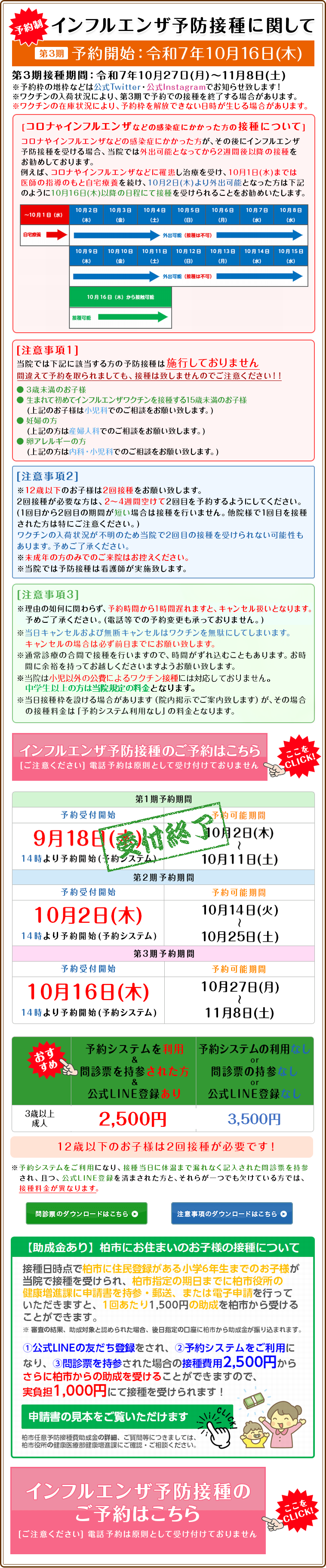 インフルエンザ予防接種に関して