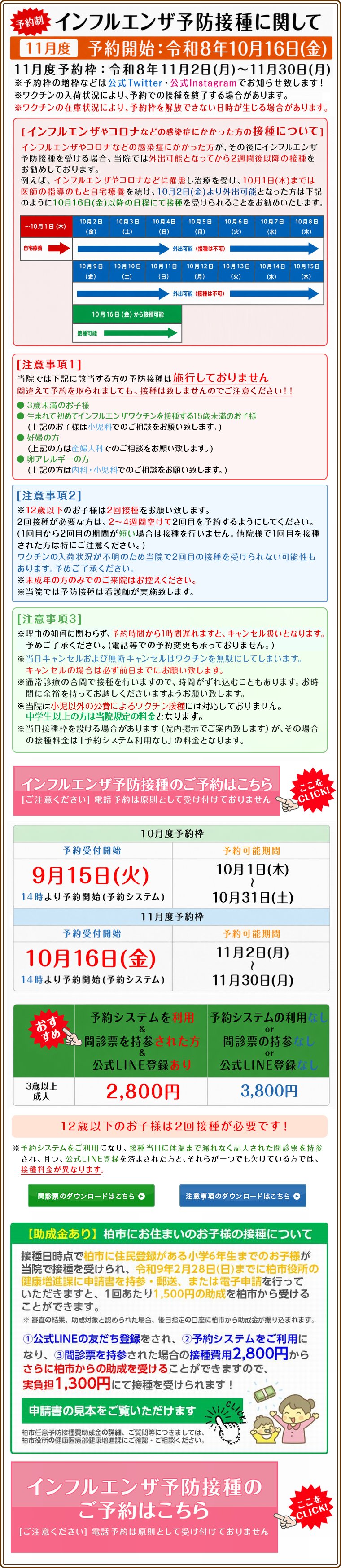 インフルエンザ予防接種に関して